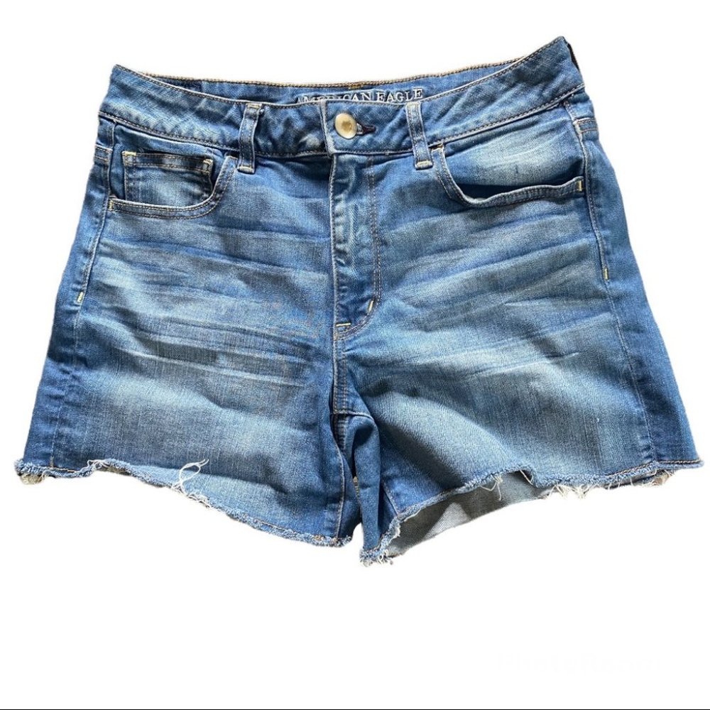 American Eagle Hi-Rise Shortie Shorts Super Stretch Distressed Size 10